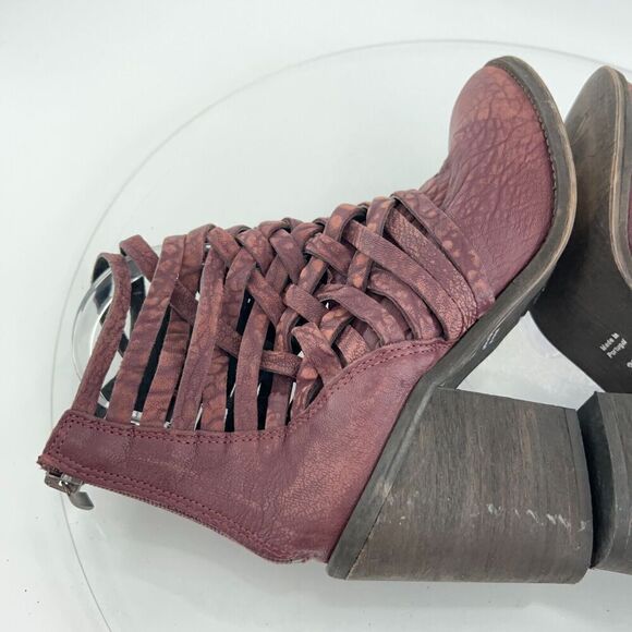 Free People Carrera Boots Women's 38 8 Red Leather Distressed Strappy Bootie - Picture 8 of 15